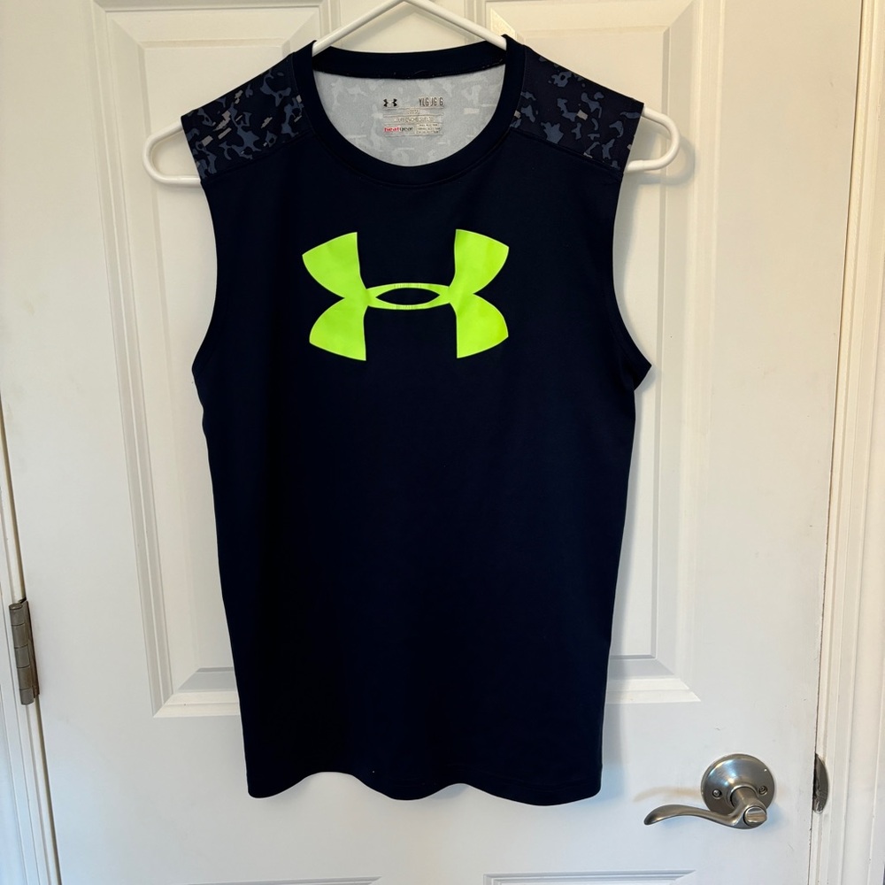 Under Amour navy and neon yellow  Boys Tank, sz Large